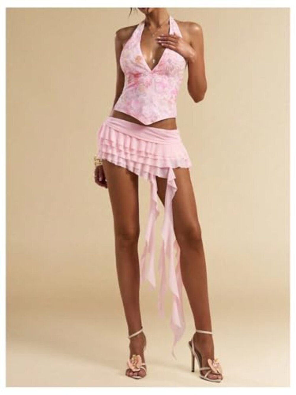 Mesh Asymmetrical Ruffle Mini Skirt Low Rise Tiered Flirty Y2k Concert Outfit - Picture 4 of 7